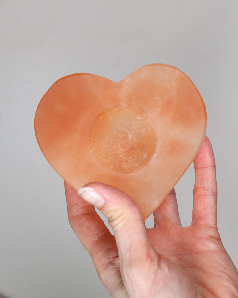 Selenitljusstake Hjärta 8 cm orange