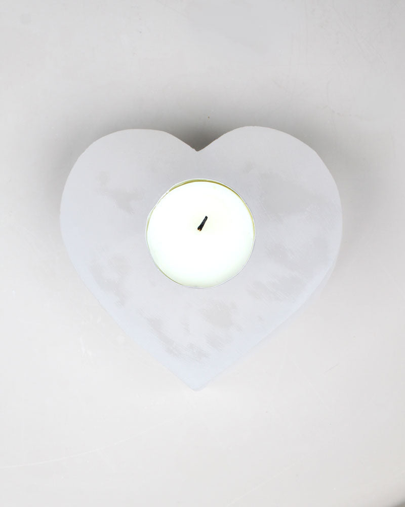 Selenitljusstake Hjärta 8 cm vit