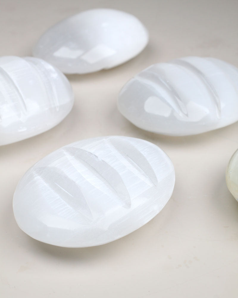 Selenite soap with carved lines