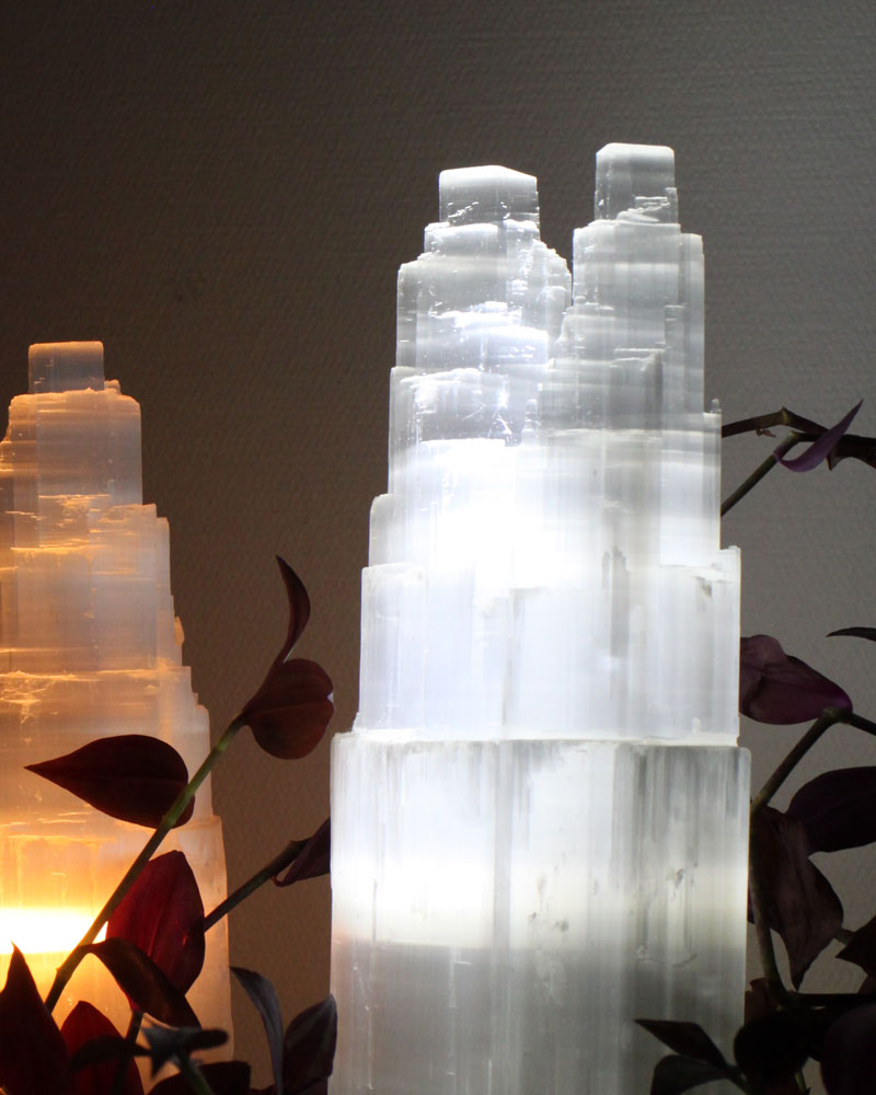 Selenite Lamp Twin tower 30 cm