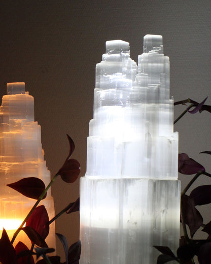 Selenite Lamp Twin tower 30 cm
