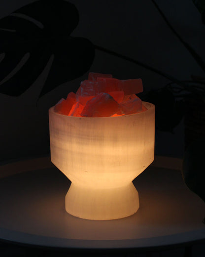 Selenite fire bowl lamp
