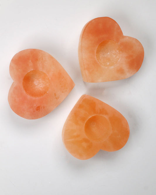 Selenitljusstake Hjärta 8 cm orange 