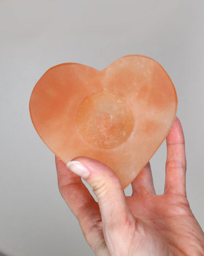 Selenite Candleholder Heart 8 cm orange