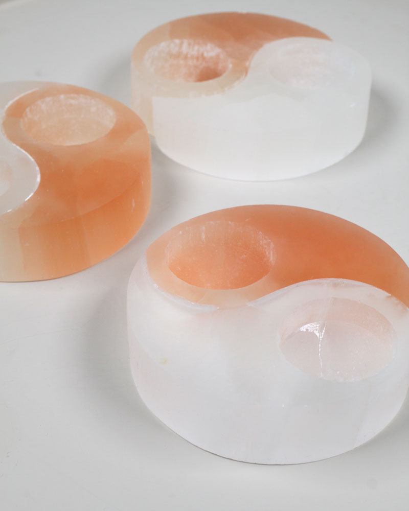 Selenit Yin-Yang ljusstake