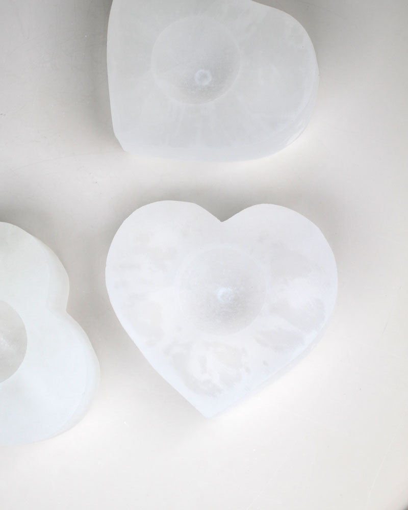 Selenitljusstake Hjärta 8 cm vit