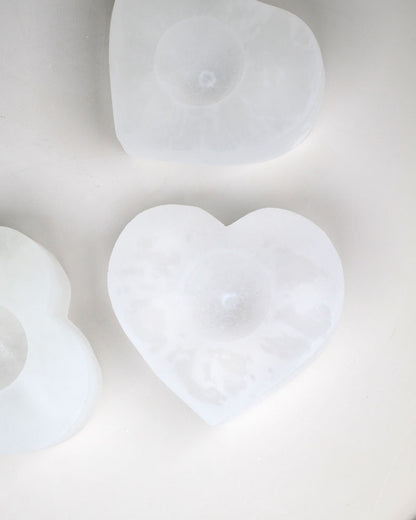 Selenite Candleholder Heart 8 cm white
