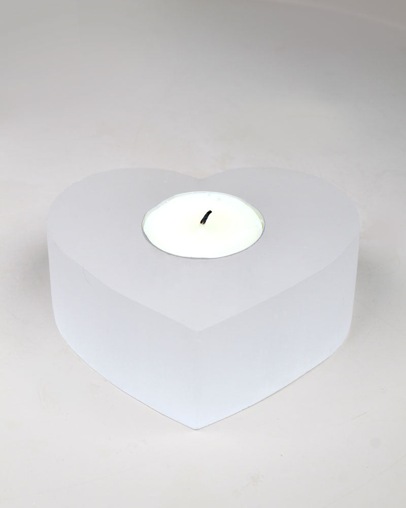 Selenitljusstake Hjärta 8 cm vit