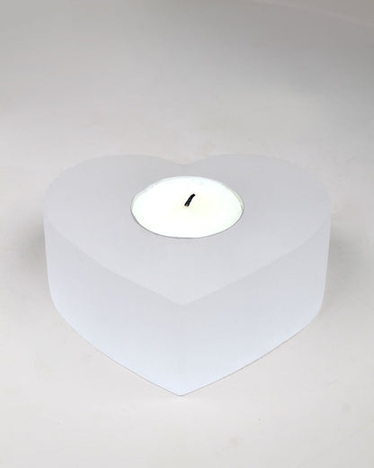 Selenite Candleholder Heart 8 cm white