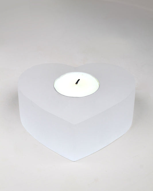 Selenitljusstake Hjärta 8 cm vit