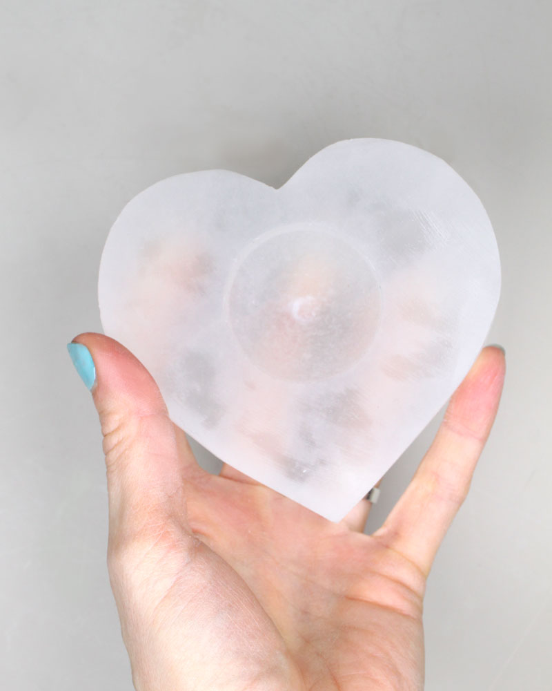 Selenitljusstake Hjärta 8 cm vit