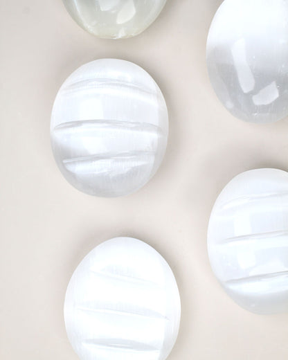 Selenite soap with carved lines