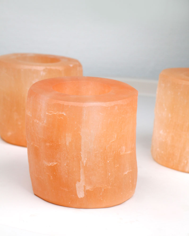 Selenite Candle holder orange 8 cm