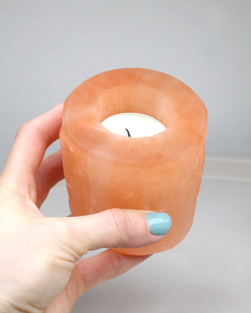 Selenite Candle holder orange 8 cm