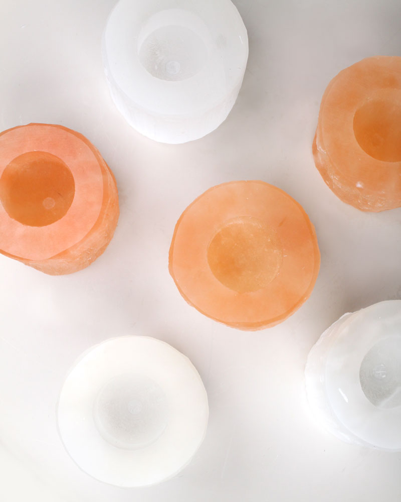 Selenite Candle holder orange 8 cm