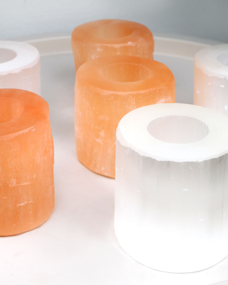 Selenite Candle holder white 8 cm