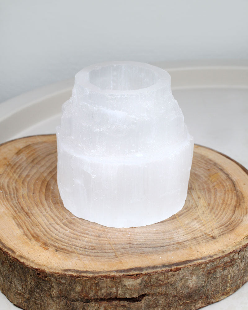 Selenit Bergstop ljusstake 8 cm vit