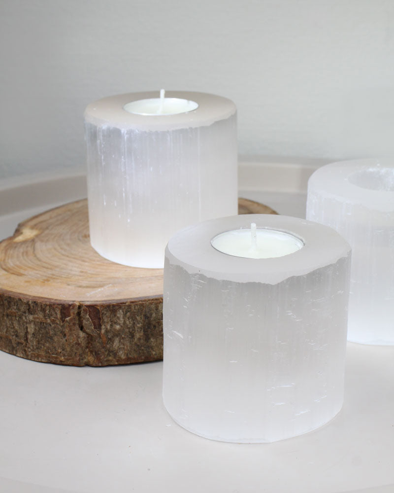 Selenite Candle holder white 8 cm