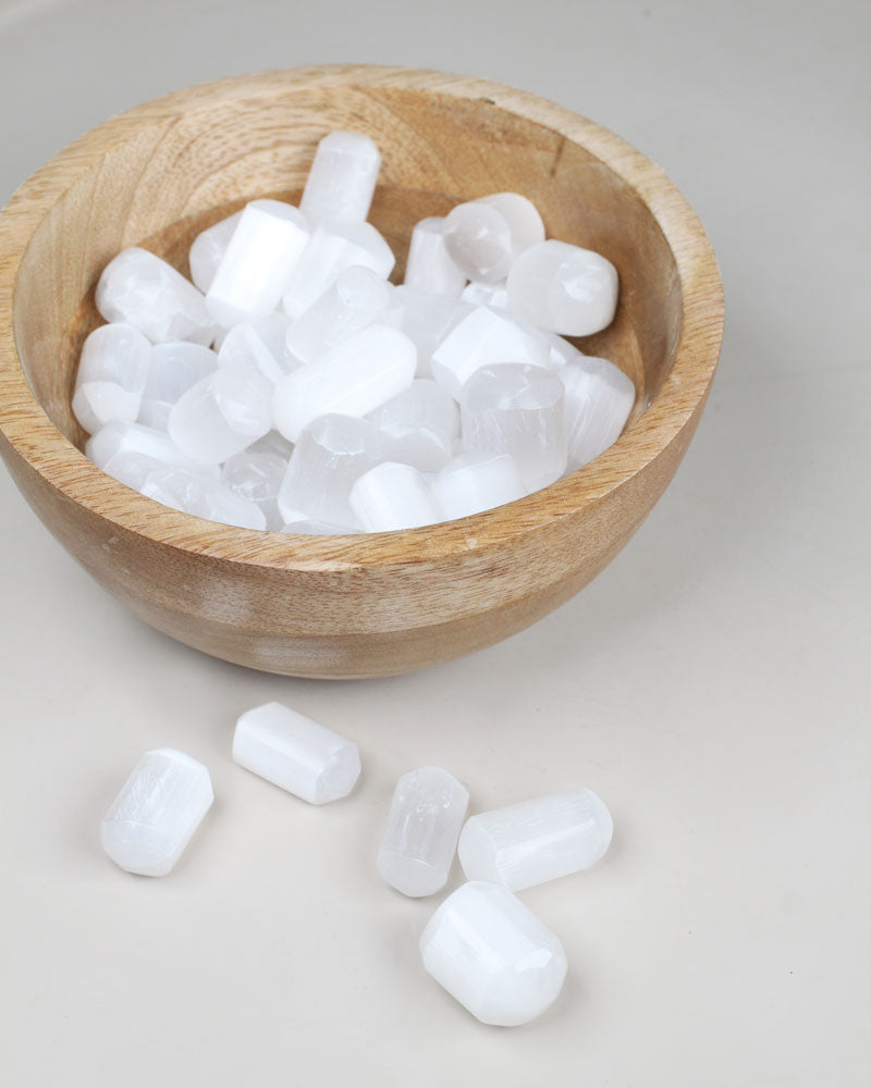 Selenite tumbled pocket stone white