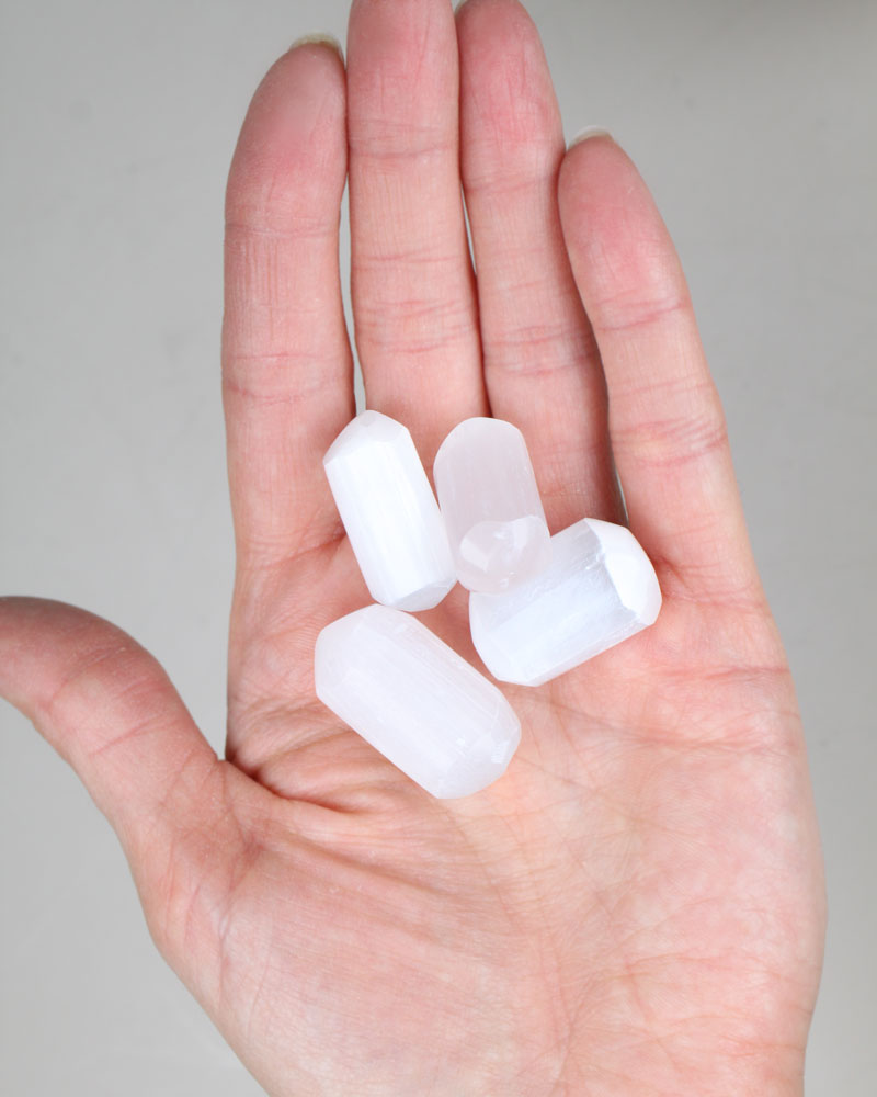 Selenite tumbled pocket stone white