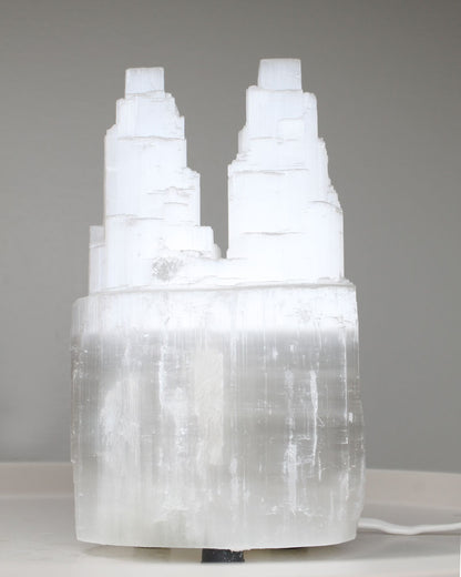 Selenite Lamp Twin tower 20 cm
