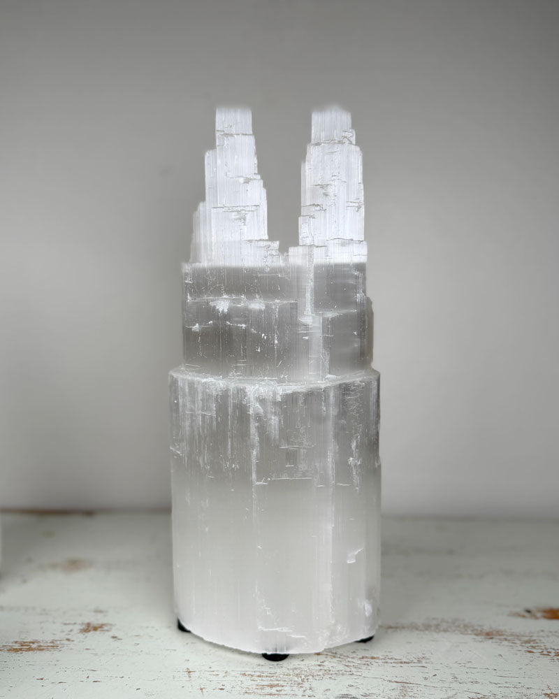 Selenite Lamp Twin tower 30 cm
